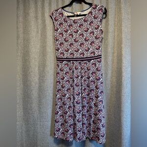 Boden Navy and Red Floral Midi Dress